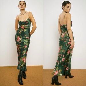 Reformation Parma Silk Dress in Belvedere Green Floral Size M
